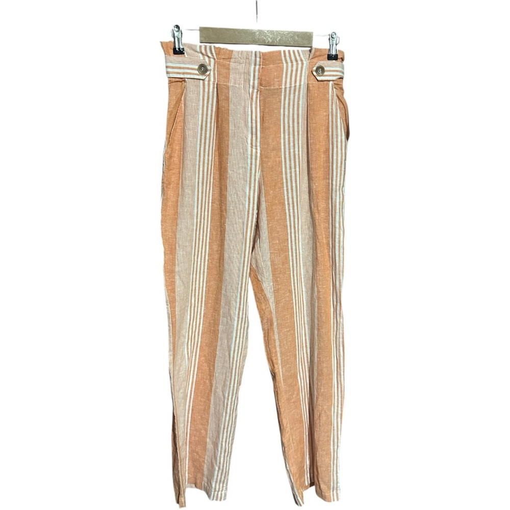 New York & Company Linen Blend Stripe Trousers NWT Orange Size Small